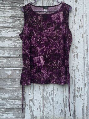 Catty Purple Paisley Gold Texture Accent Side Tie Tank Size 3X ~ XL Fit